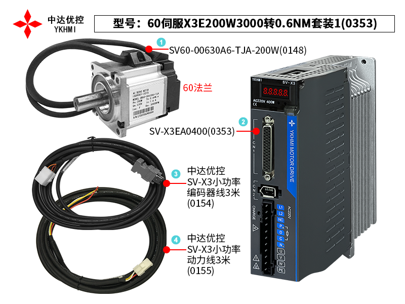 60伺服X3E200W3000轉(zhuǎn)0.6NM套裝1(0353)
