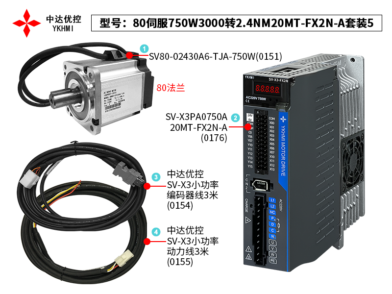 80伺服750W3000轉(zhuǎn)2.4NM20MT-FX2N-A套裝5