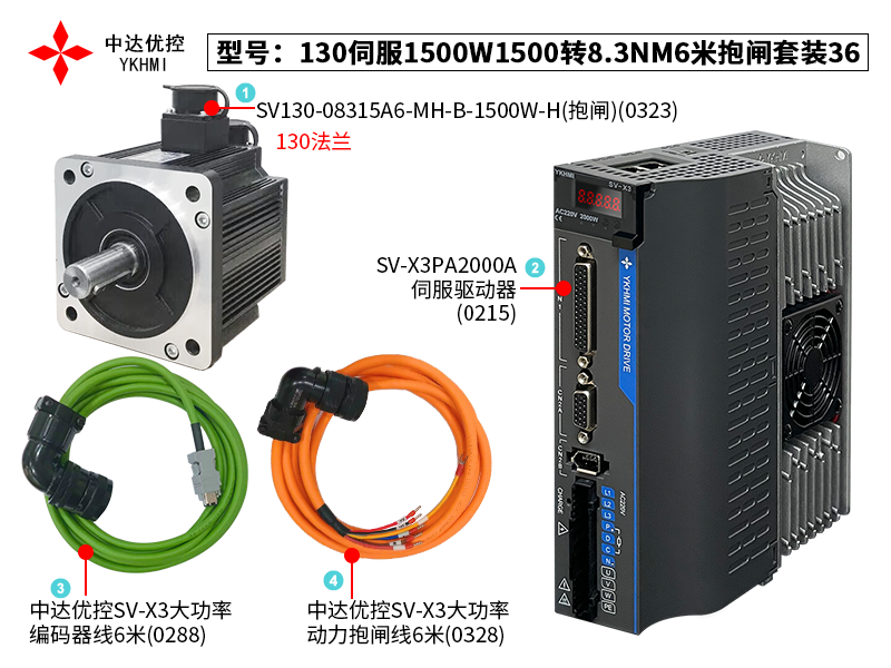 130伺服1500W1500轉(zhuǎn)8.3NM6米抱閘套裝36