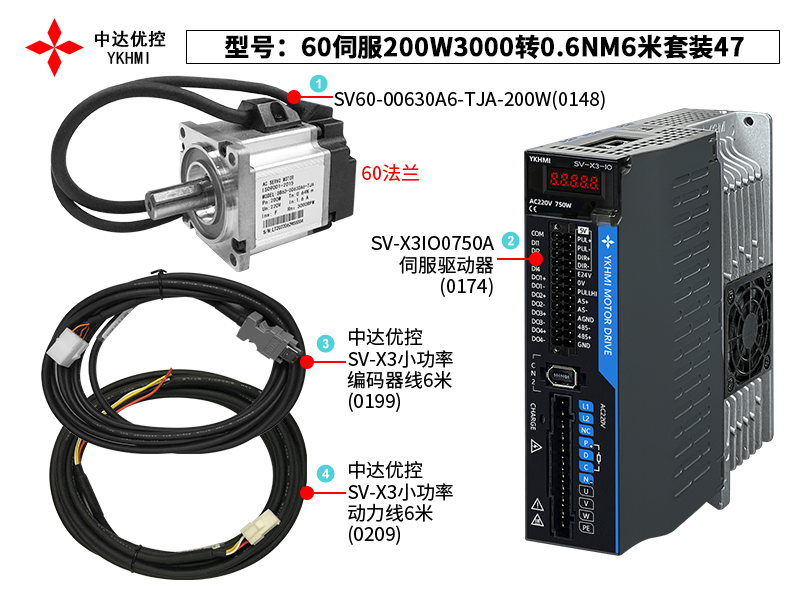 60伺服200W3000轉(zhuǎn)0.6NM6米套裝47(0174)