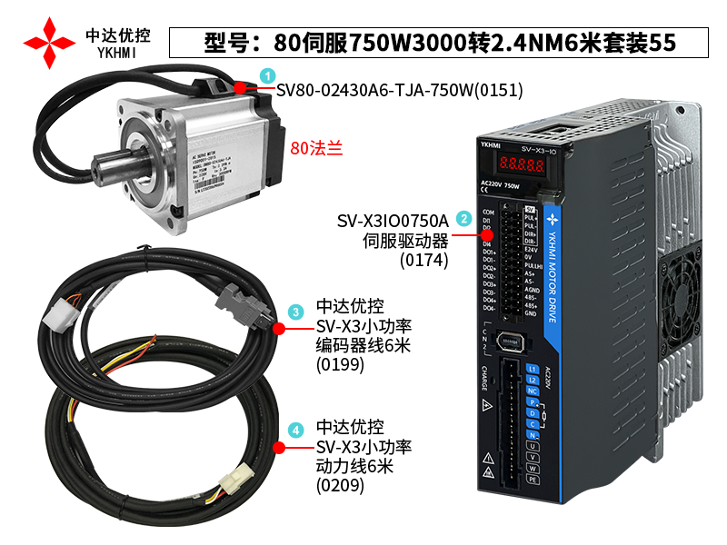 80伺服750W3000轉(zhuǎn)2.4NM6米套裝55(0174)