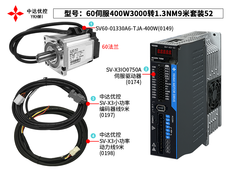 60伺服400W3000轉(zhuǎn)1.3NM9米套裝52(0174)