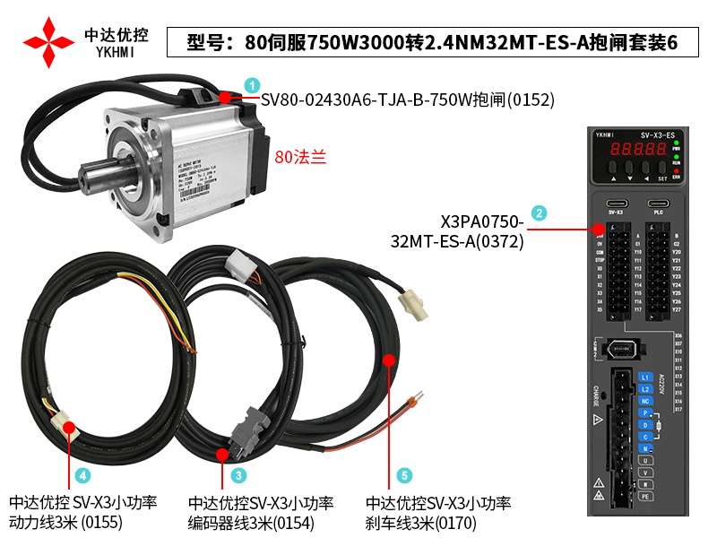 80伺服750W3000轉(zhuǎn)2.4NM32MT-ES-A抱閘套裝6(0372)