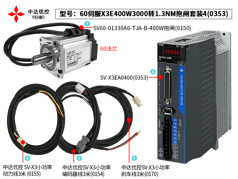 60伺服X3E400W3000轉(zhuǎn)1.3NM抱閘套裝4(0353)