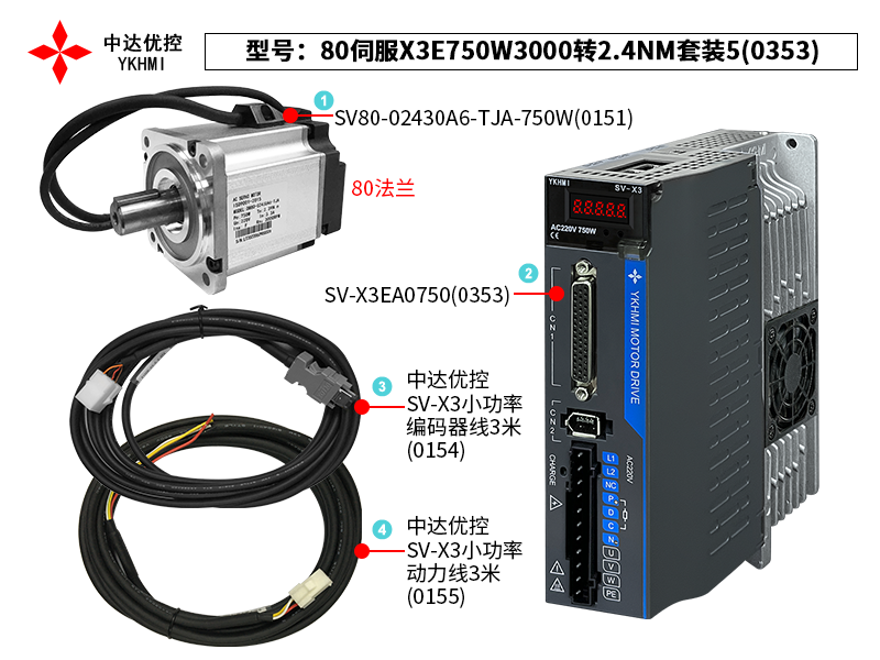 80伺服X3E750W3000轉(zhuǎn)2.4NM套裝5(0353)